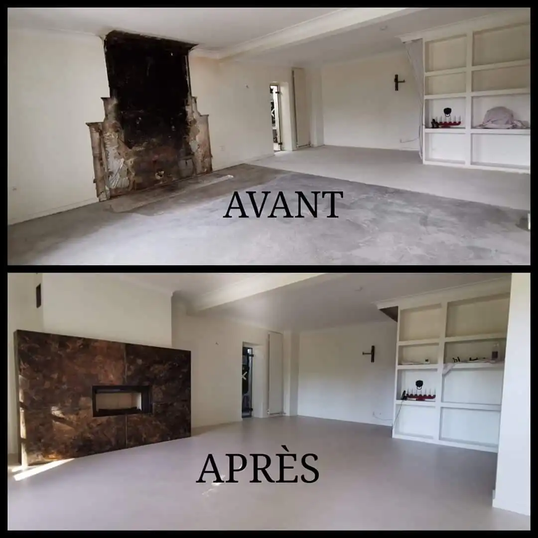 Rénovation du revêtement d’une cheminée dans un intérieur